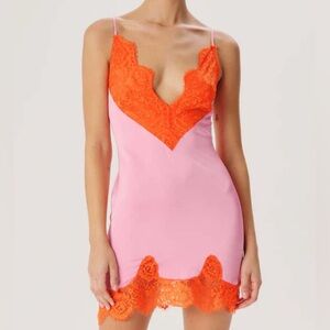 Ronny Kobo Collection Pink and Orange Mini Dress